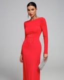 Crystal Palm Leaf Open Back Maxi Dress