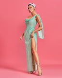 One Shoulder Sequin High-slit Maxi Dress