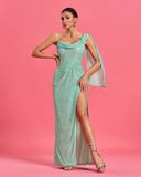 One Shoulder Sequin High-slit Maxi Dress