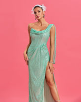 One Shoulder Sequin High-slit Maxi Dress
