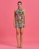 Dahlia Floral-Embroidered Sequin Mini Dress