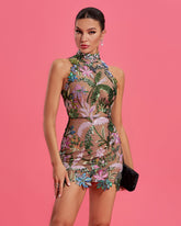 Dahlia Floral-Embroidered Sequin Mini Dress