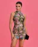Dahlia Floral-Embroidered Sequin Mini Dress
