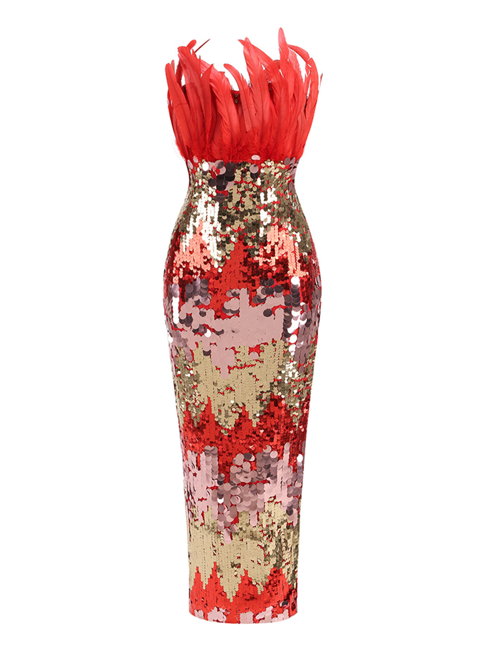 Colorful Sequined Feather Maxi Dress KLYF1331