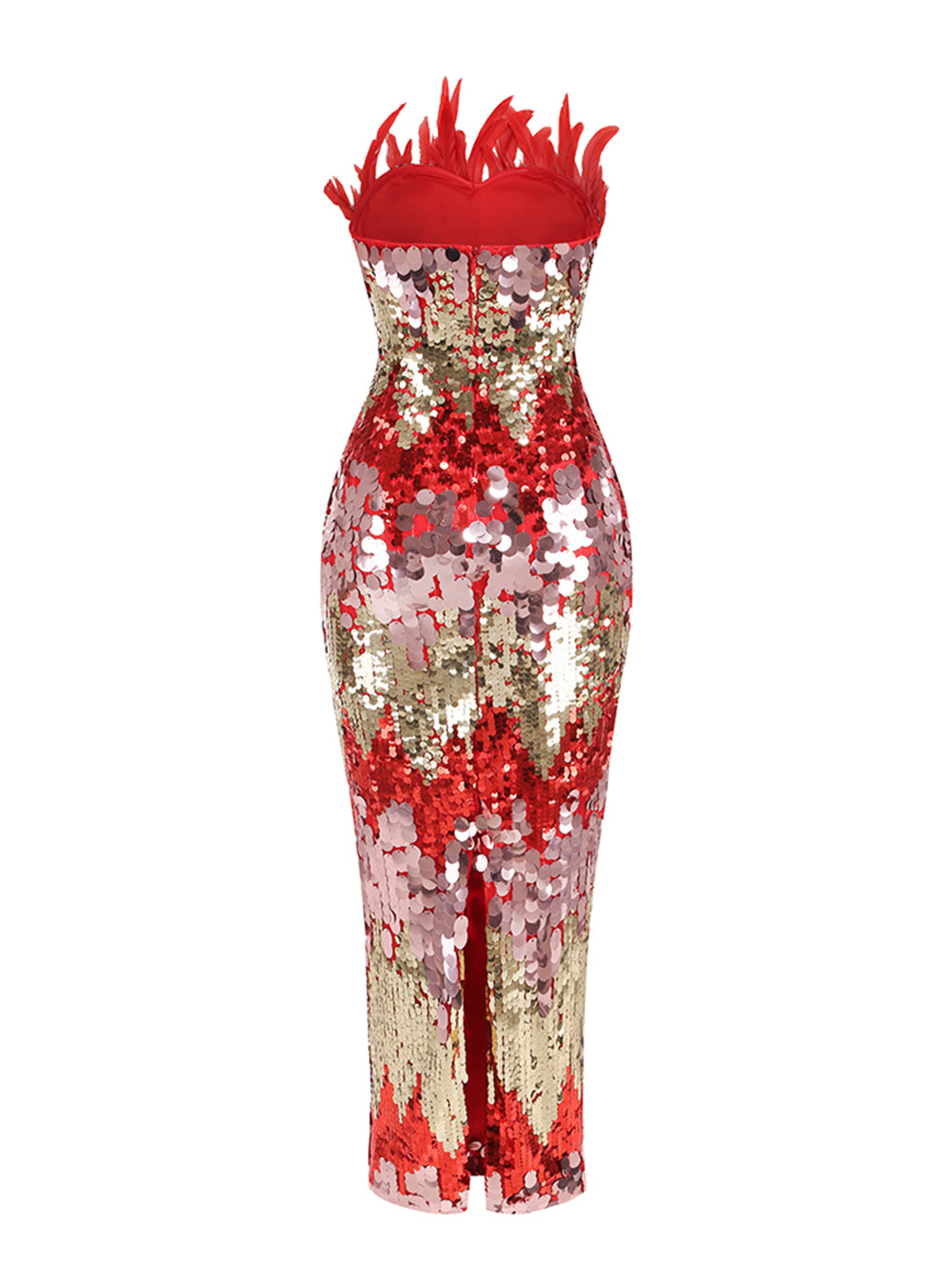 Colorful Sequined Feather Maxi Dress KLYF1331