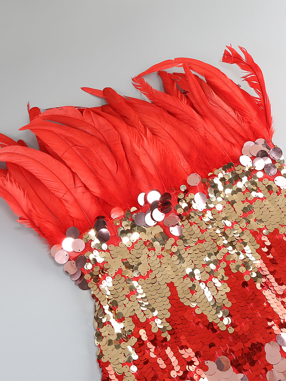 Colorful Sequined Feather Maxi Dress KLYF1331