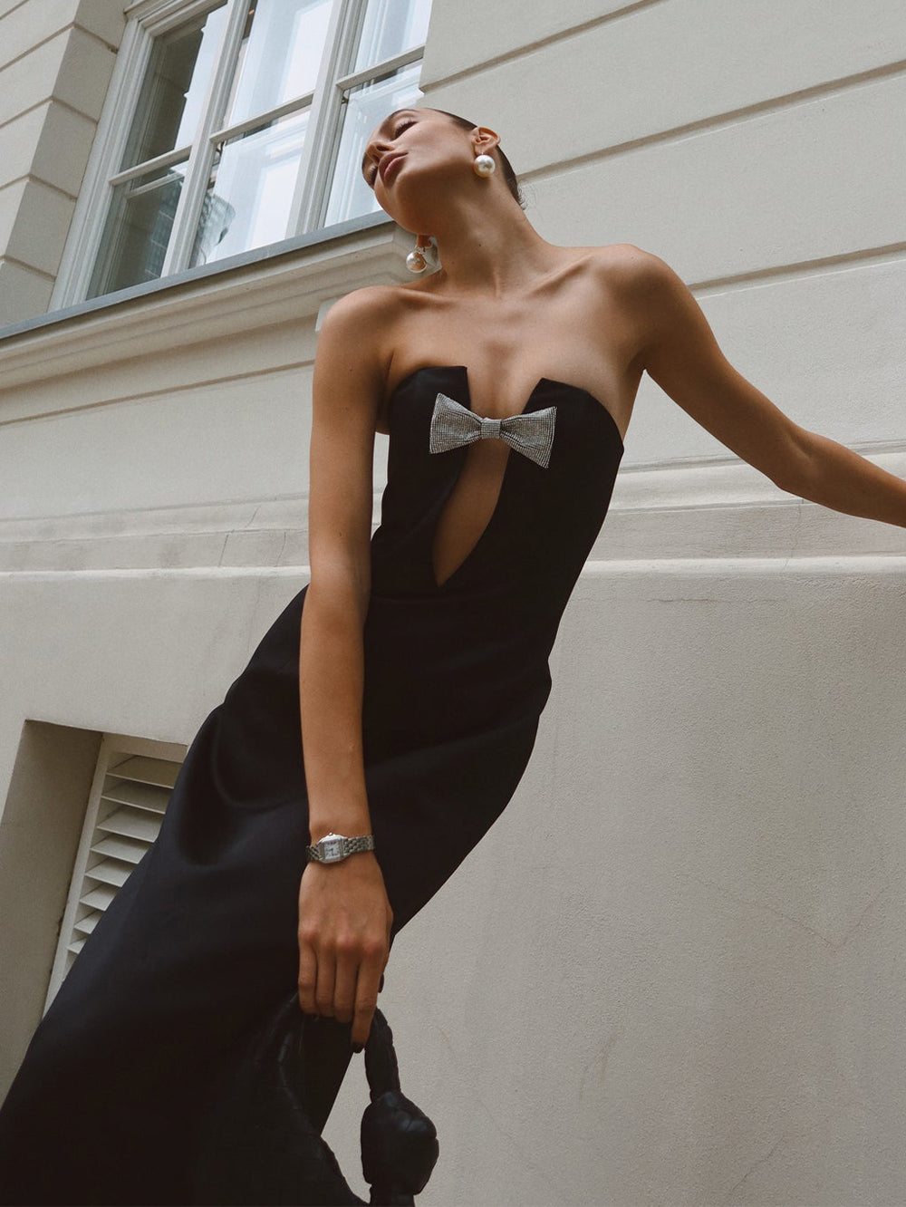 Black Bow Tie Bustier Dress