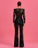 Lace Floral Bead-Embellished V-neck Jumpsuit