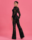 Lace Floral Bead-Embellished V-neck Jumpsuit