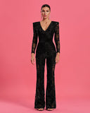 Lace Floral Bead-Embellished V-neck Jumpsuit