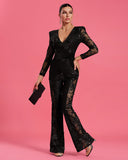 Lace Floral Bead-Embellished V-neck Jumpsuit