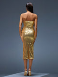 Gold Sequin 3D Floral Midi Dress