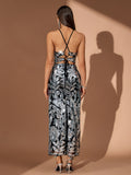 Botanical Sequin Open Back Gown