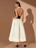 Pointed Collar A-line Open Back Dress