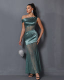 Asymmetric Lace Gauze Maxi Dress