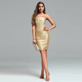 Strapless Leather Midi Bodycon Dress