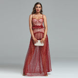 Strappy Sequins Mesh&Lace Maxi Dress