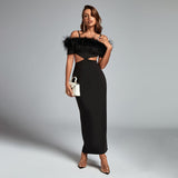 Strappy Feather Short Sleeve Maxi Exposed Waist Dress