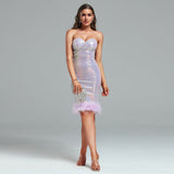 Strapless Sequins & Feather Bodycon Dress