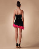 Feather Trim Velvet Mini Vestido Dress