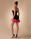 Feather Trim Velvet Mini Vestido Dress