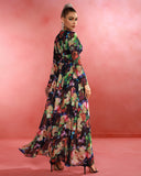 V Neck Floral Print Maxi Dress