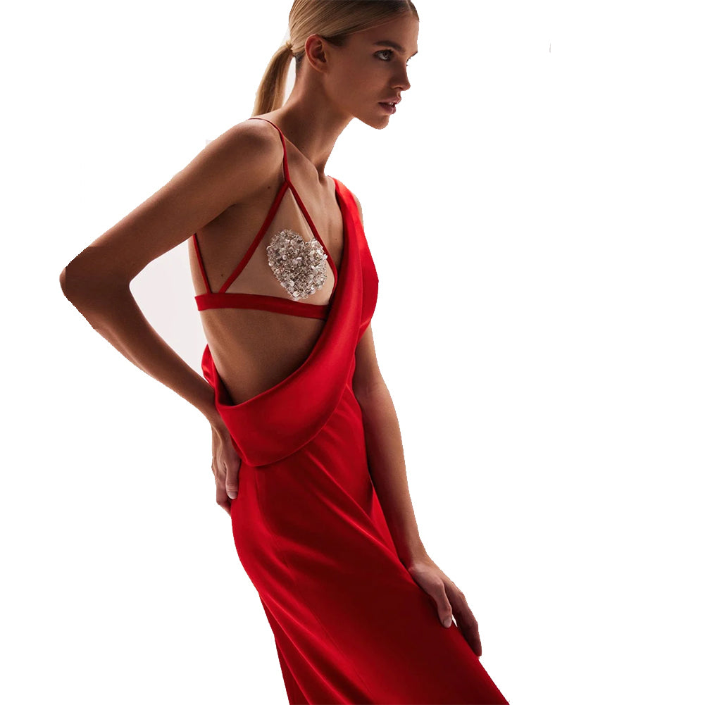 Red High Slit Maxi Dress Set
