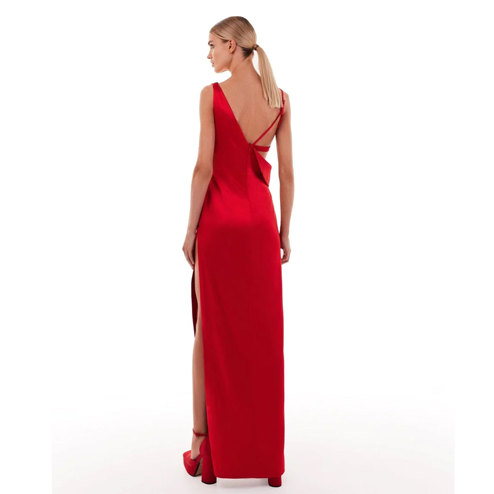 Red High Slit Maxi Dress Set