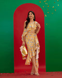 Asymmetric Cutout Ruffle Floral Dress