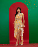 Asymmetric Cutout Ruffle Floral Dress