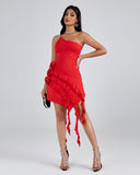 Asymmetric Ruffled 3D Floral Dress