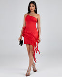 Asymmetric Ruffled 3D Floral Dress