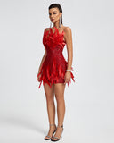 Open Back Feather Sequined Mini Dress