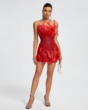 Open Back Feather Sequined Mini Dress