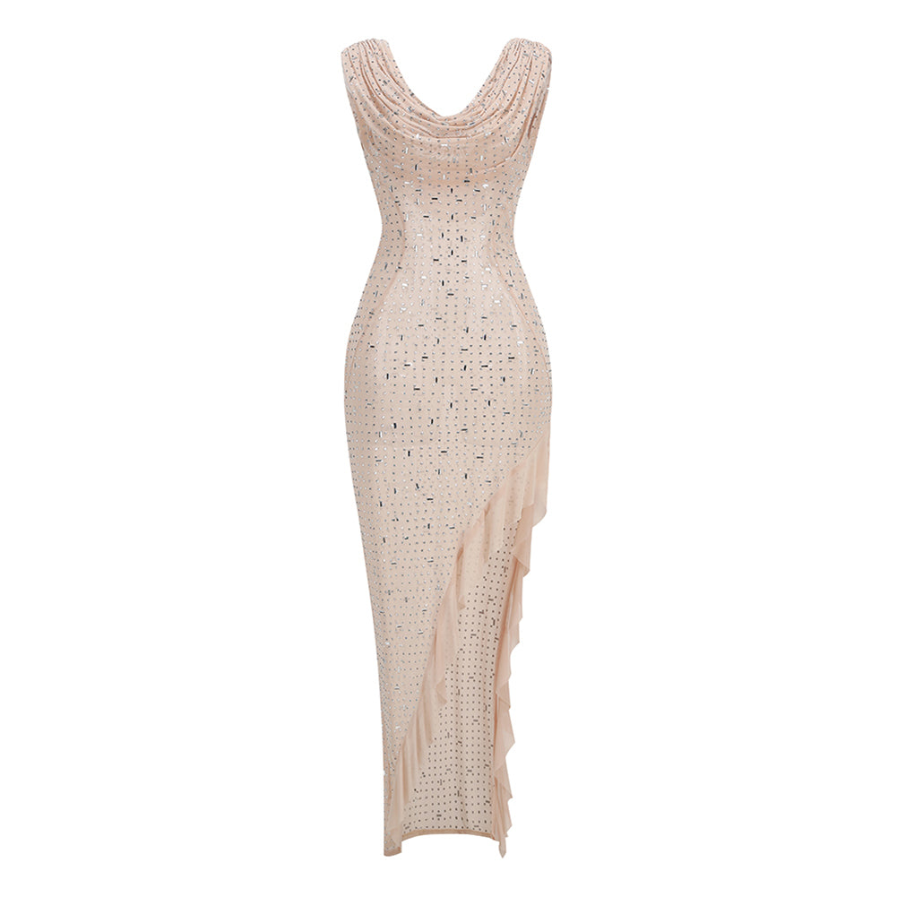 Round Neck Sleeveless Rhinestone Maxi Dress KLYM001