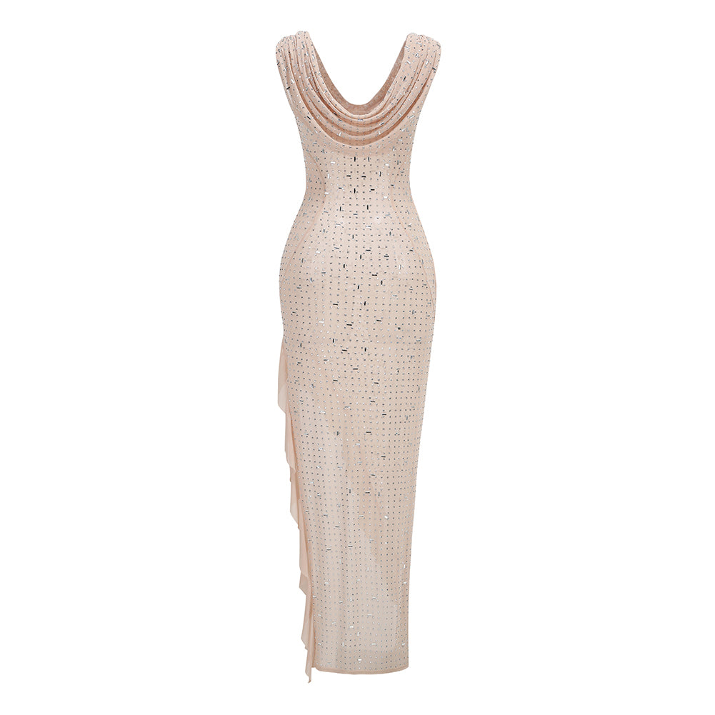 Round Neck Sleeveless Rhinestone Maxi Dress KLYM001