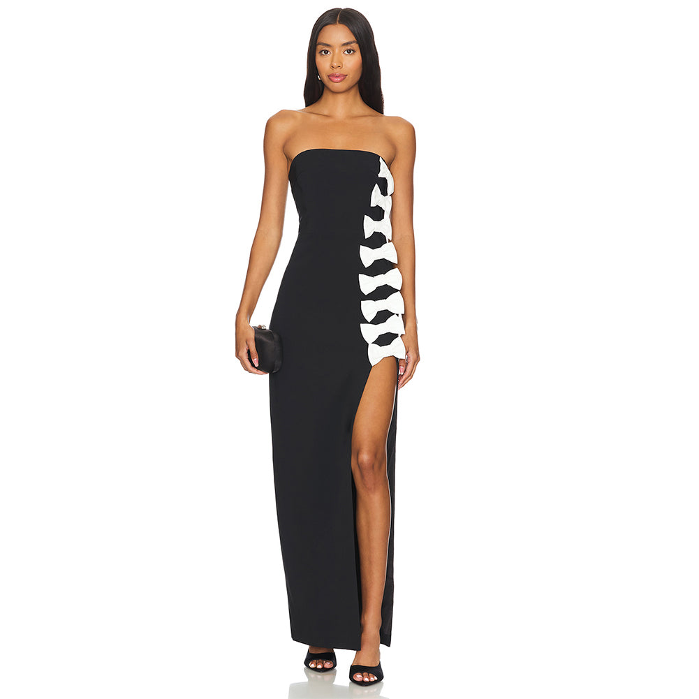 Black A-Line Neckline Bow Dress