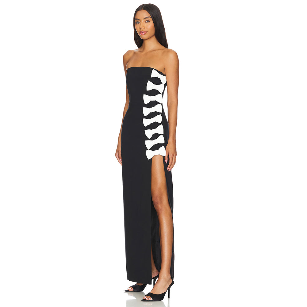 Black A-Line Neckline Bow Dress