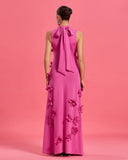 Floral-Embellished Bow-Tie Neck Maxi Dress