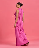 Floral-Embellished Bow-Tie Neck Maxi Dress