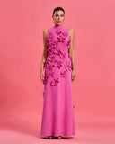 Floral-Embellished Bow-Tie Neck Maxi Dress