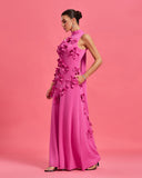 Floral-Embellished Bow-Tie Neck Maxi Dress