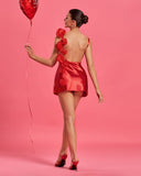 Valentine Floral Detail Mini Satin Dress