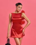 Valentine Floral Detail Mini Satin Dress