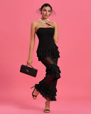 Strapless Lily Ruffle Tulle Long Dress
