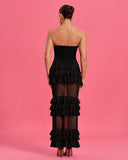 Strapless Lily Ruffle Tulle Long Dress