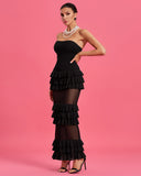 Strapless Lily Ruffle Tulle Long Dress