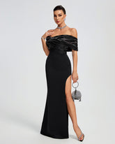 Off Shoulder Crepe Ruffle Maxi Dress