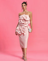 Strapless Floral Midi Tube Dress