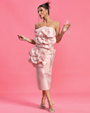 Strapless Floral Midi Tube Dress